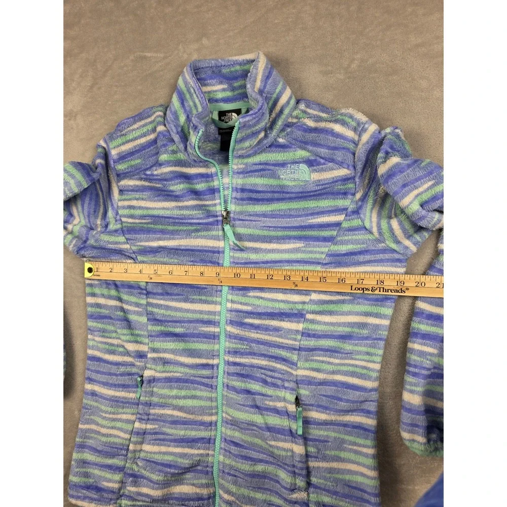 The North Face Fleece Jacket Youth Girls XL Blue Green Striped Full Zip Outdoor